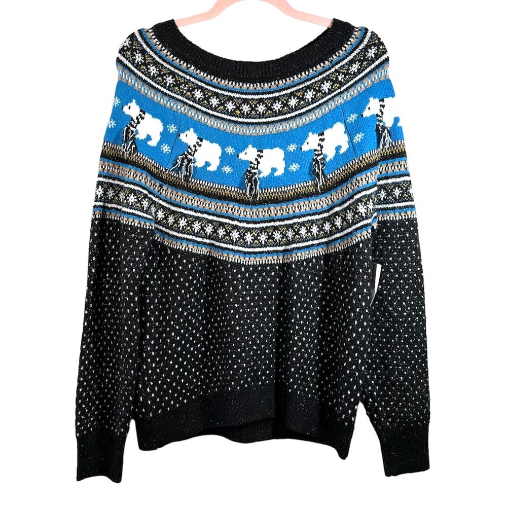 HOLIDAY TIME NWT Black Blue Polar Bear Winter Sweater Medium